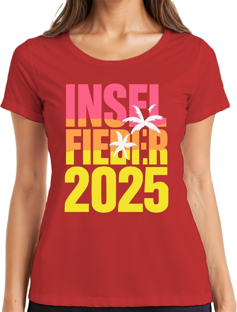 Inselfieber 2025 Inselurlaub Sommerurlaub Strand Palmen Meer Damen T-Shirt, Rot, L