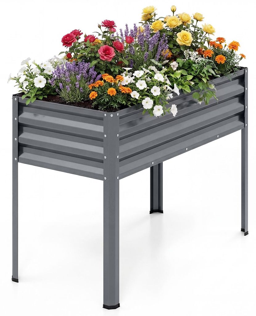 COSTWAY Hochbeet Metall, erhöhtes Gartenbeet bis 80 kg, Pflanzgefäß mit Drainagelöchern, für Gemüse Obst Blumen, Kräuterbeet, 112x55x81 cm (...