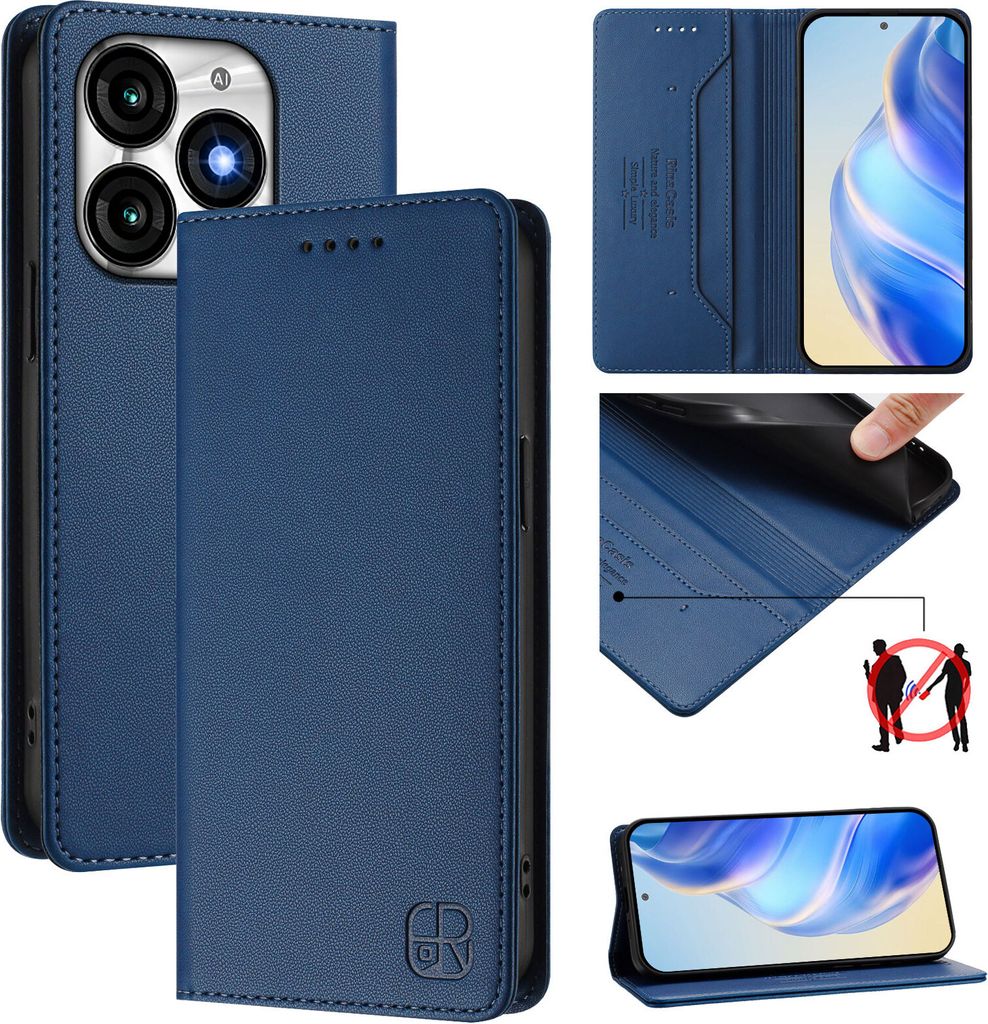 Lederhülle für itel A70 Hülle Flip Brieftasche Kartenfächern Ständer Schutzhülle Blau