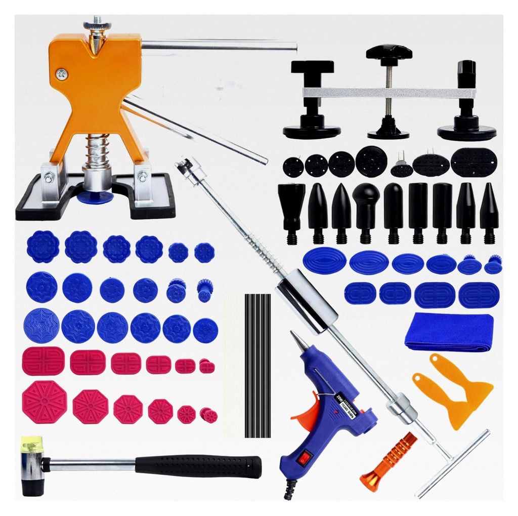Dellen Reparaturset für Autos, 78-teiliges Ausbeulwerkzeug mit Gleithammer, Dellenlifter, Brückenabzieher, Heißklebepistole und Klebepads