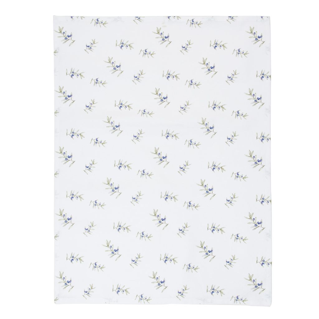 Clayre & Eef Geschirrtuch 50x70 cm Weiß Baumwolle Oliven Produktbild 