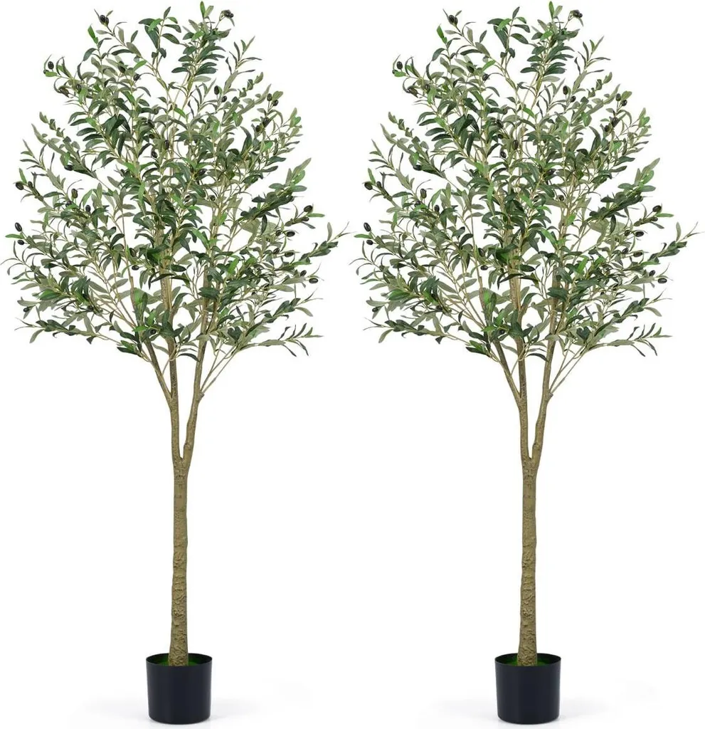 Double Olivier Artificiel 180 cm aux Feuilles Réalistes et Tronc Stable