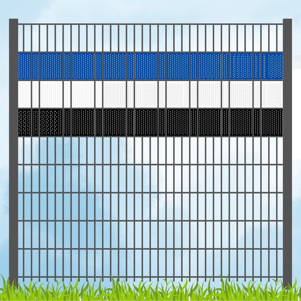 Sichtschutzstreifen in Vereinsfarben - Set BLAU-WEISS-SCHWARZ Volle Streifenbreite