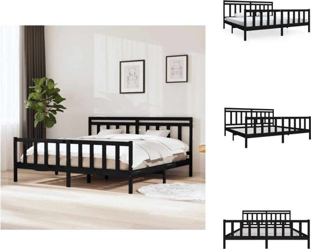 vidaXL Massivholzbett Schwarz 200x200 cm - Betten & Bettgestelle