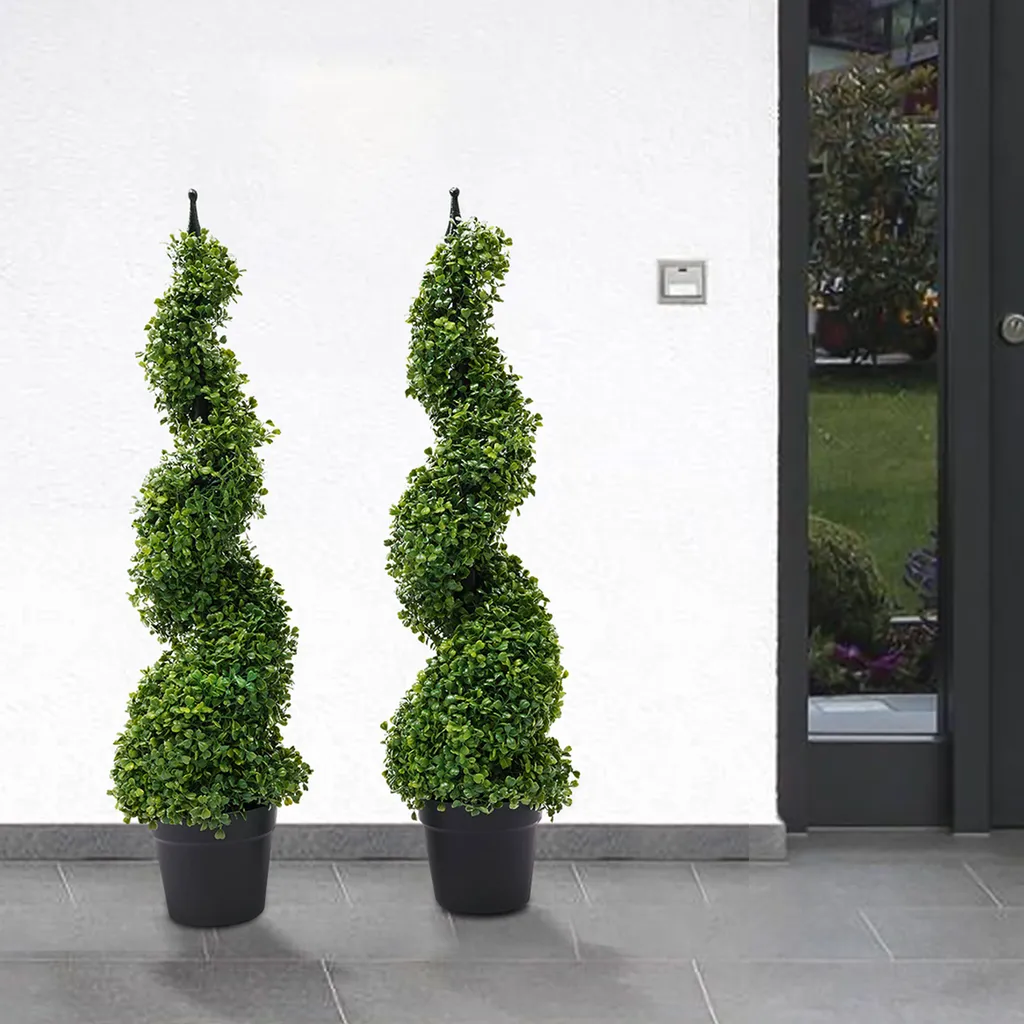 Plante artificielle topiaire en spirale lot de 2 faux buis extérieurs