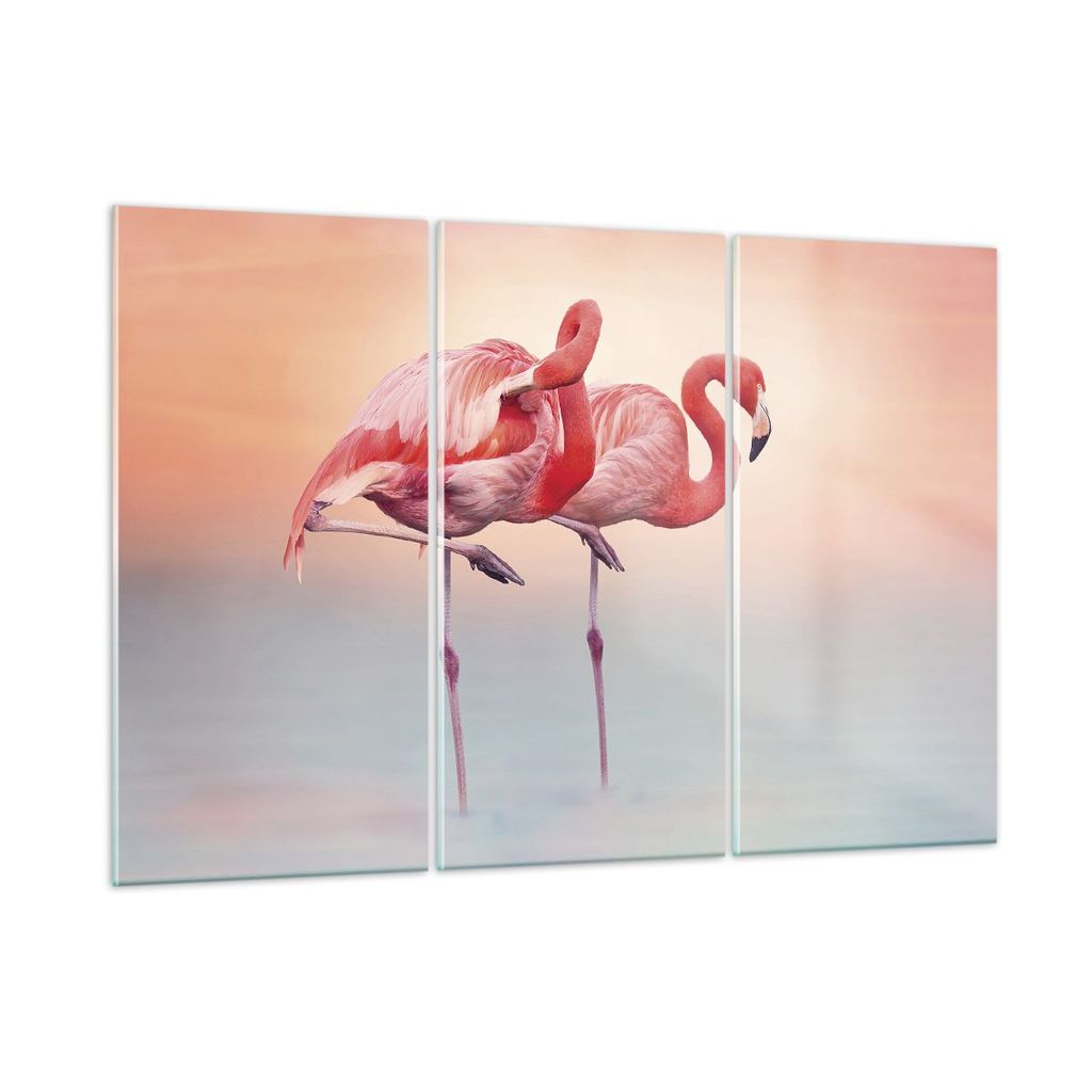 Bilder auf glas - 3 Teile - Flamingos Exotik Vögel - 165x110cm - Glasbilder - Wandbilder - Bilder - zum Aufhängen bereit - Wanddekoration aus Gla...