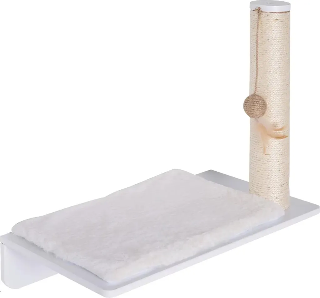 Arbre à chat mural blanc et étagère de repos avec griffoir en sisal pur