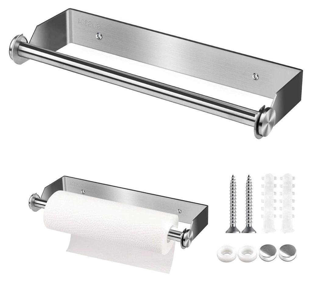 Wand Küchenrollenhalter, 28 cm, Edelstahl, Küchenpapierhalter, Wandmontage, Papierrollenhalter mit Schrauben für Küche, Schrank, Wohnzimmer, Ba...