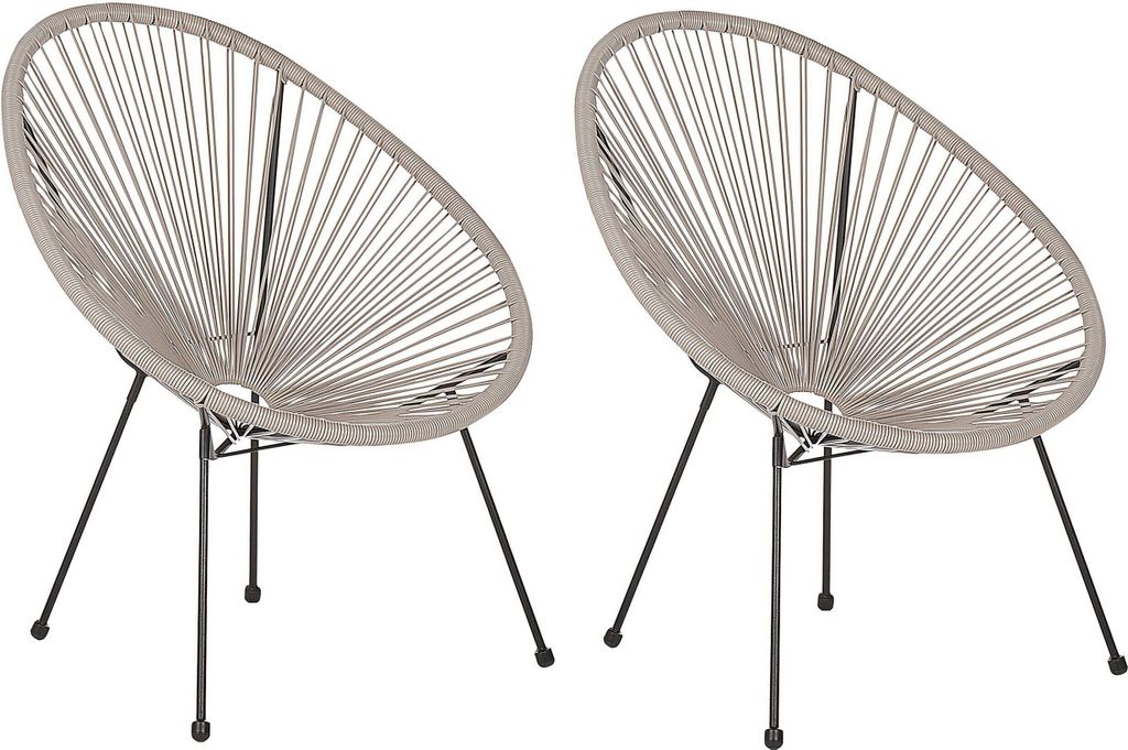 BELIANI Gartenstuhl 2er Set Hellgrau Polyrattan Spaghetti-Optik Modern Mexikanischer Stil Outdoor Balkon Terrasse Garten Möbel