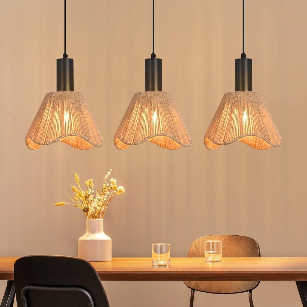 ZMH Pendelleuchte Rattan 3 Flammig Esstischlampe Vintage Geflochten Hängeleuchte Lampenschirm Pendellampe für Esszimmer Schlafzimmer/Ohne Leuchtm...