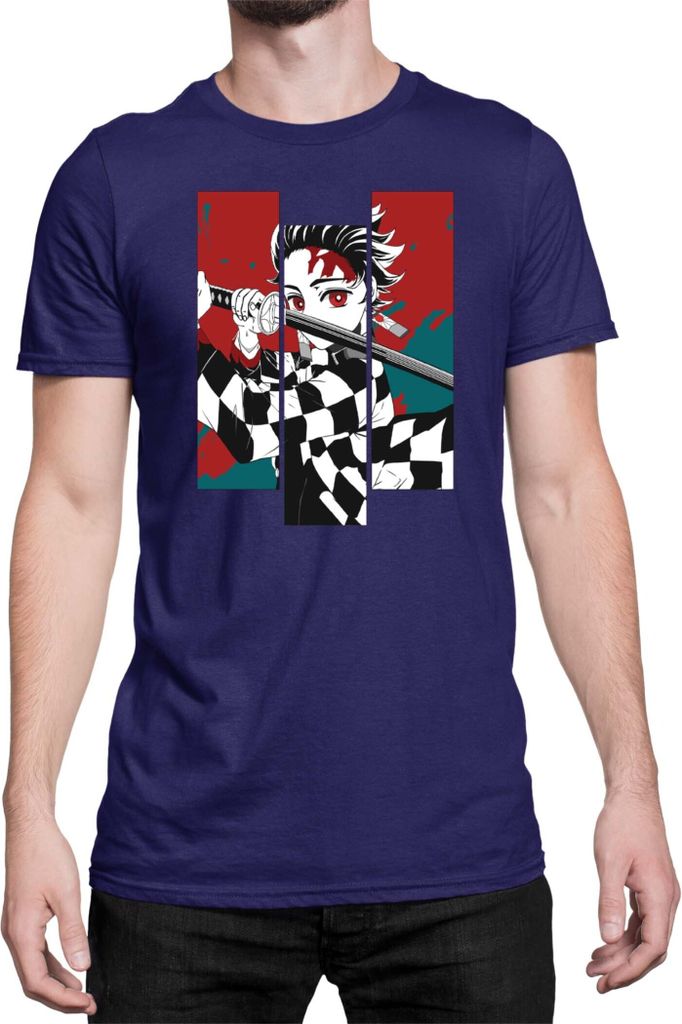 Herren T-Shirt Demon Anime Slayer Kimetsu No Yaiba Tanjiro Kamado 011, Man S / Dunkelblau