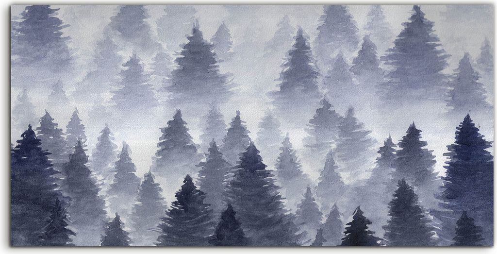 Coloray - Glasbild - 120x60 cm - Wandbild - Glasbilder - Handgezeichnet Wald Landschaft grau