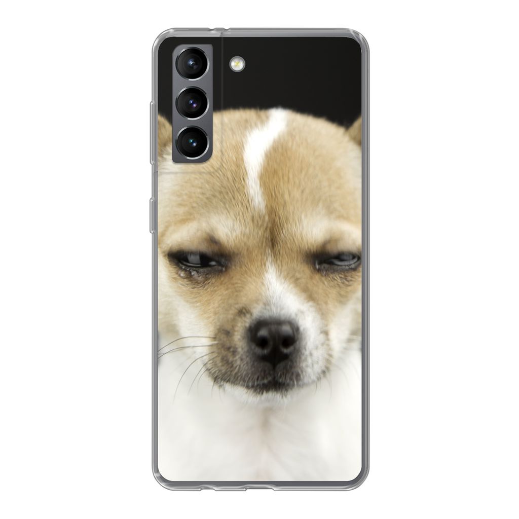 MuchoWow Handyhülle Schutzhülle Hülle für Samsung Galaxy S21 Weinender Hund auf schwarzem Hintergrund Silikon Softcase Handy Hülle