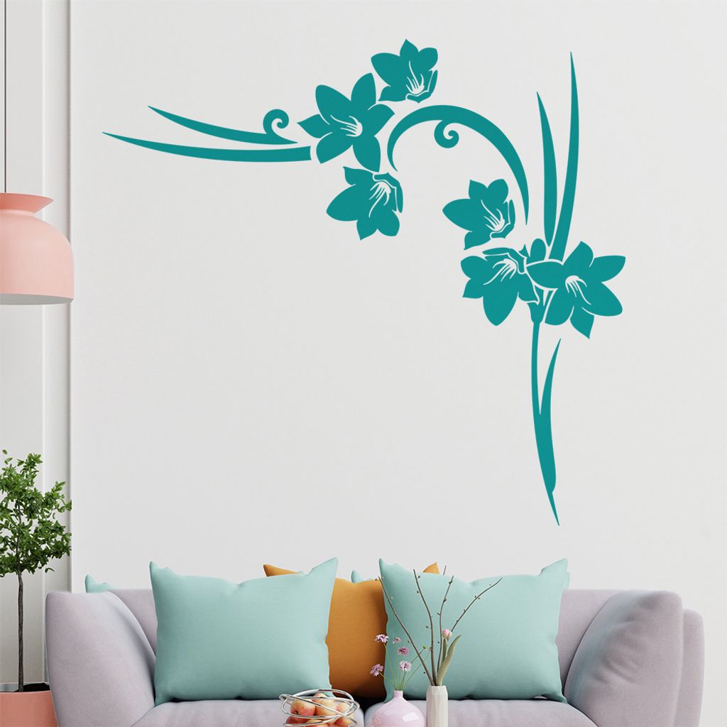 Blumen - Linien Wandtattoo in 6 Größen - Wandaufkleber Wall Sticker - Dekoration, Küche, Wohnzimmer, Schlafzimmer, Badezimmer