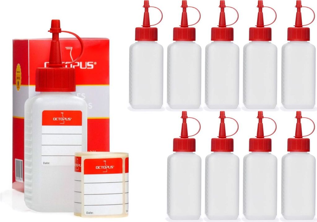 10 x 100 ml Kunststoffflaschen, Plastikflaschen aus HDPE mit Spritzverschlüssen