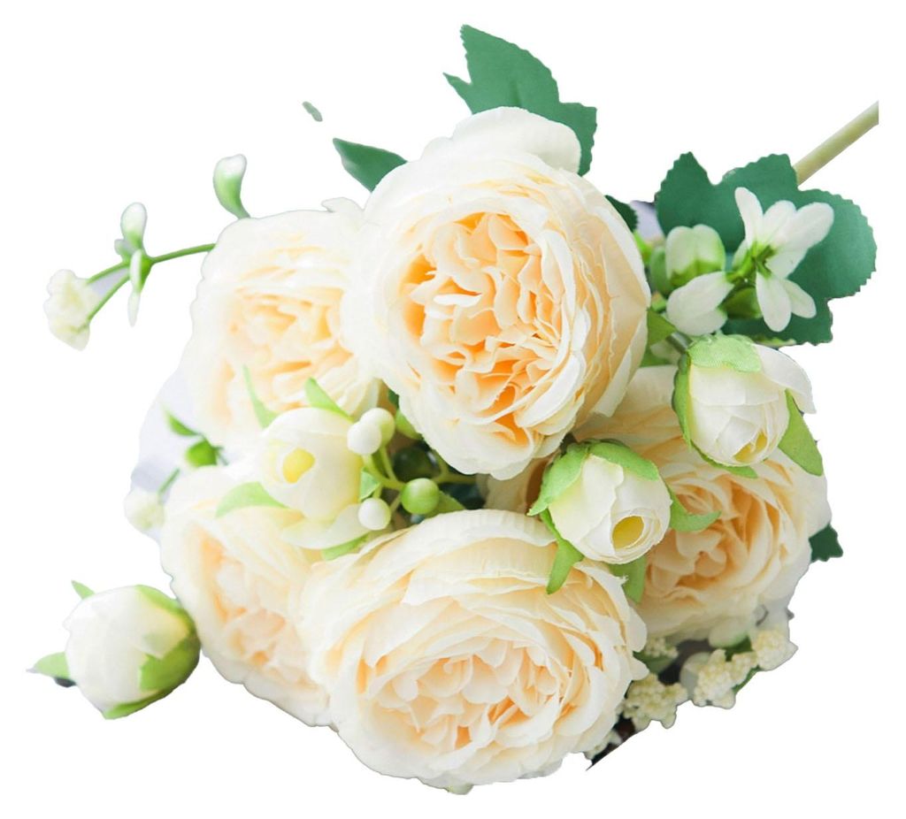 Realistischer künstlicher Pfingstrosenstrauß mit 5 Köpfen und 4 Knospen – naturgetreuer Seidenblumenstrauß für Vase, Hochzeitssträuße, DIY...