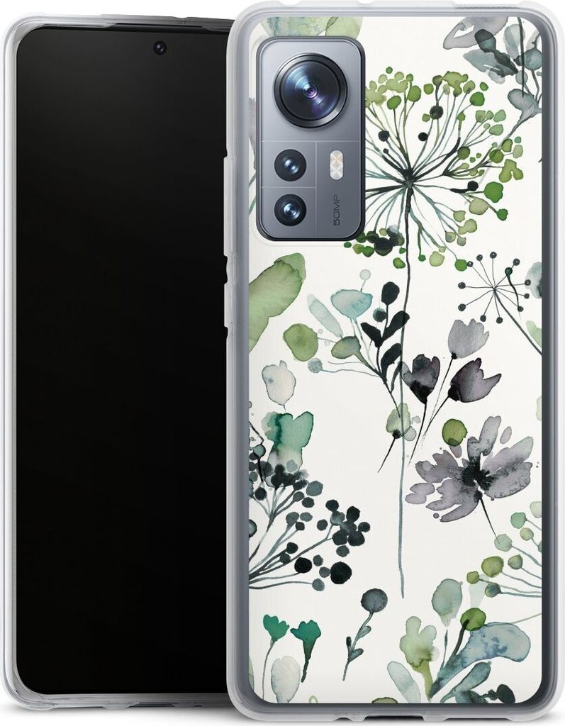 DeinDesign Handyhülle für Xiaomi 12 5G Silikon Hülle Case Smartphone Schutzhülle Blumen Wasserfarbe Eukalyptus