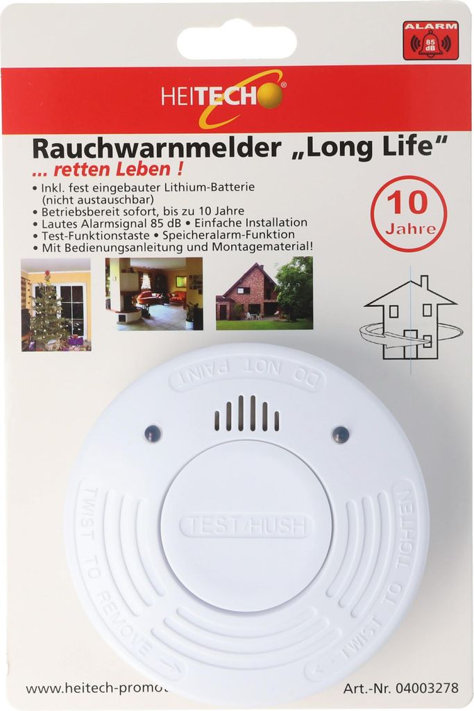 HEITECH Rauchmelder Long life inkl. Lithium Batterie 85dB Produktbild 