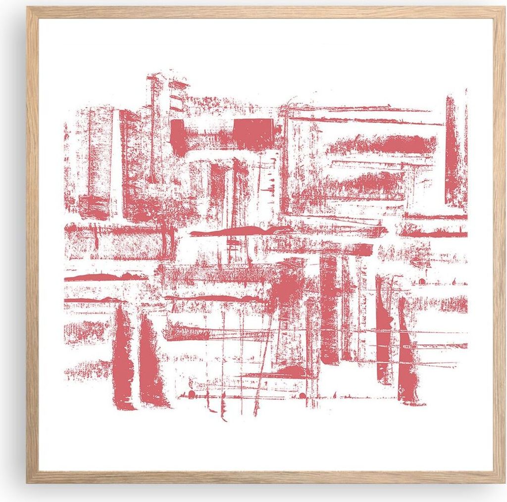 Gerahmtes Poster - Rahmen in heller Eiche - Rot Textur Muster - 60x60 cm - Wand Bild - Wanddeko - Wandbilder - Kunstposter - Wandposter - Bilderrah...