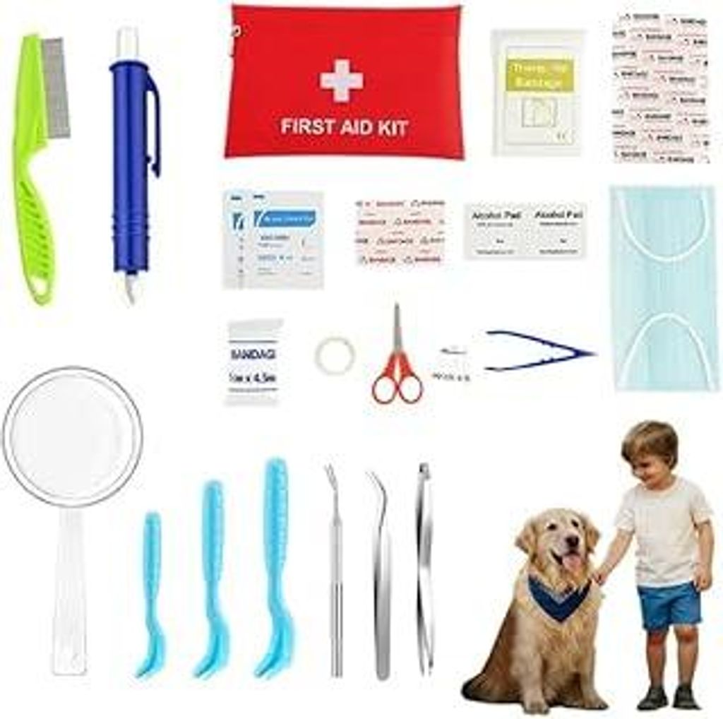 Zecken Erste Hilfe Set Zeckenset Edelstahl Zeckenzange 3er Set Zeckenhaken Tick Remover Flohkamm, Geeignet zur Zeckenentfernung für Mensch Kinder ...