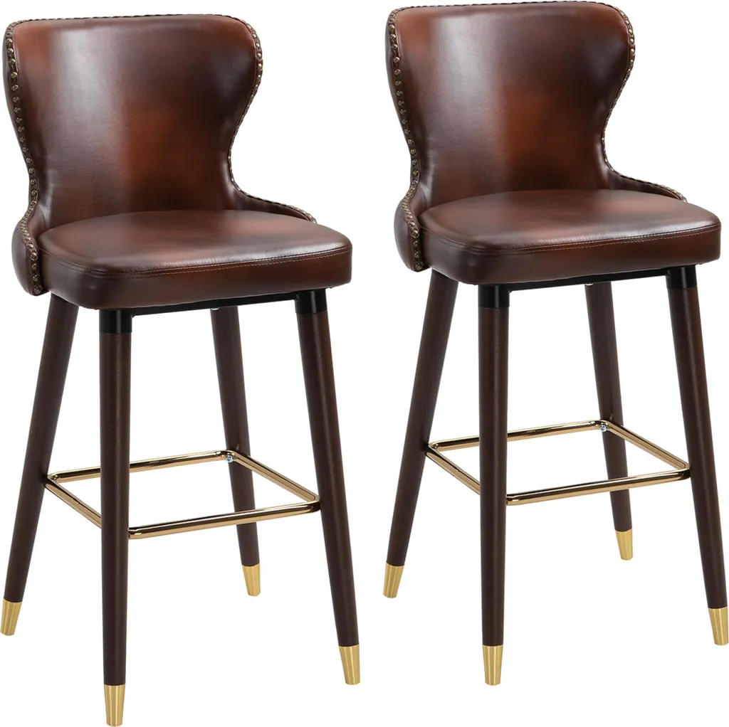 Tabouret de bar pour îlot de cuisine lot de 2, assise marron et dossier