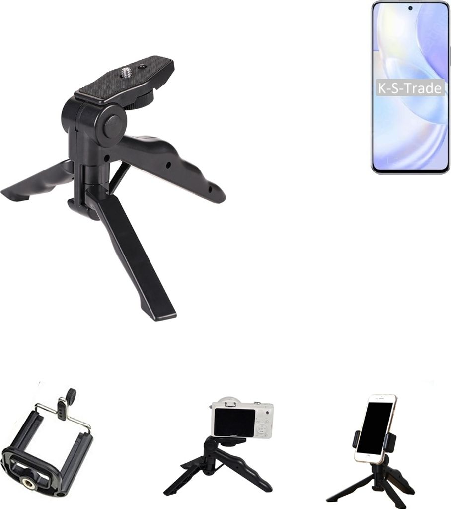 K-S-Trade Stativ Tisch-Ständer Dreibein Handy-Stativ Ständer kompatibel mit Huawei nova 8 SE Vitality Edition Mini-Stativ Smartphone Tripod
