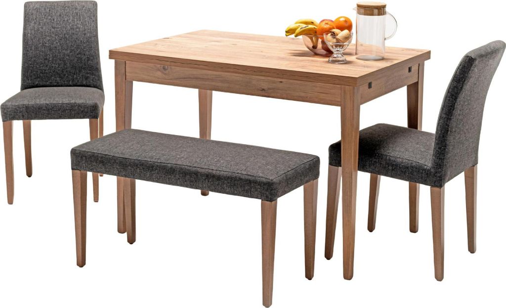 Esszimmer Set Esstisch 2x Stuhle Bank Holztisch Polsterstuhl Grau Beige