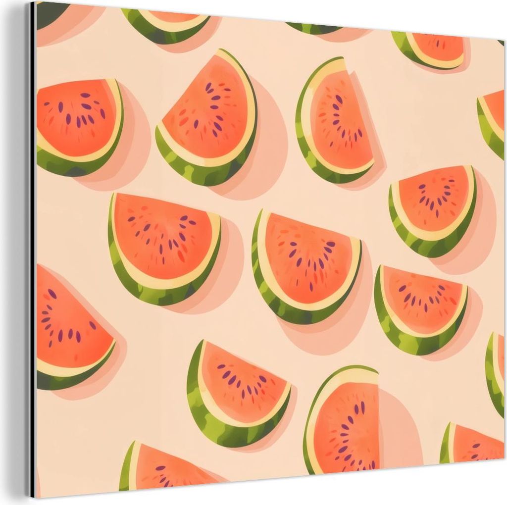 MuchoWow Wanddekoration Metall Metallbild Wandkunst 40x30 cm Wassermelone - Scheiben - Kerne - Rot MuchoWow Aluminium Gemälde - Dekoration Wohnzimmer