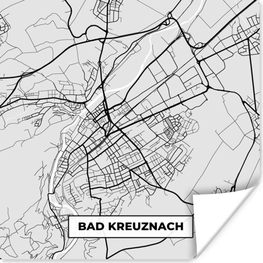 MuchoWow Poster Stadtplan - Bad Kreuznach - Karte - Deutschland - Wegbeschreibung 50x50 cm - Wohnzimmerdekoration