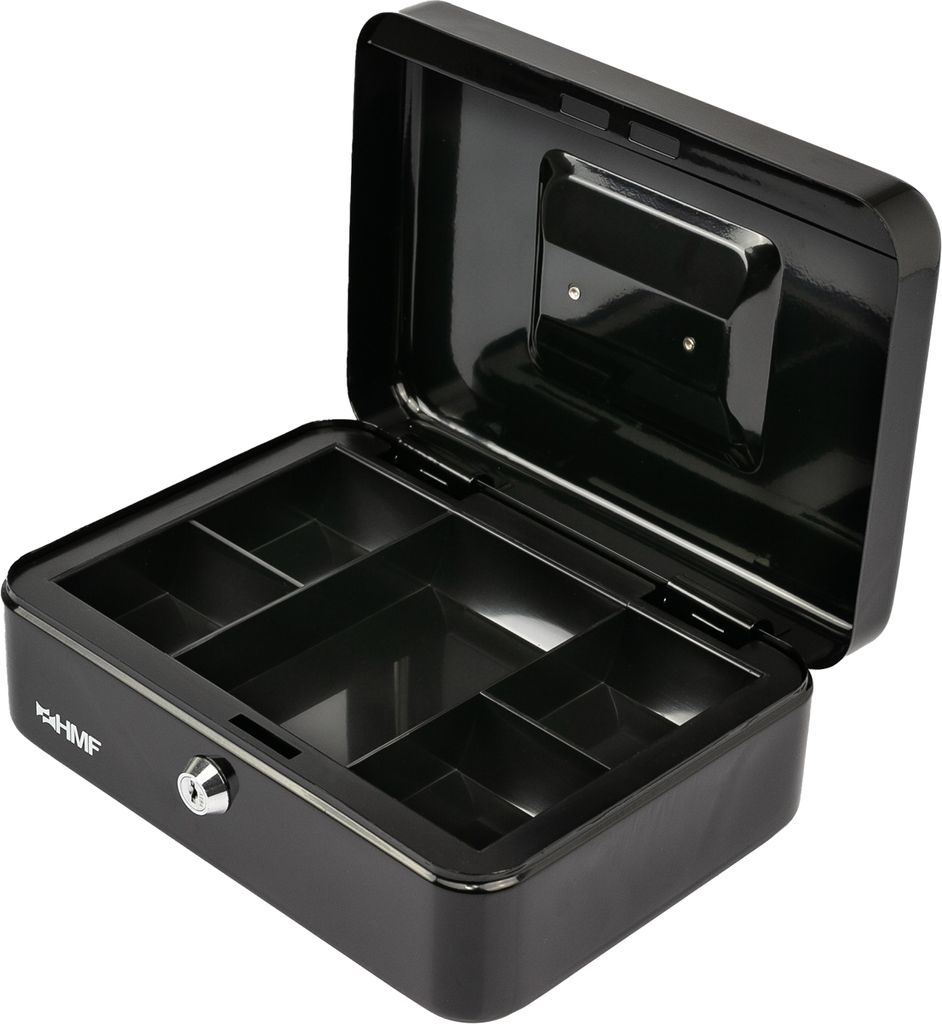 Geldkassette abschließbar mit Münzeinsatz, 5 Münzfächer, HMF 10125-02, Schwarz