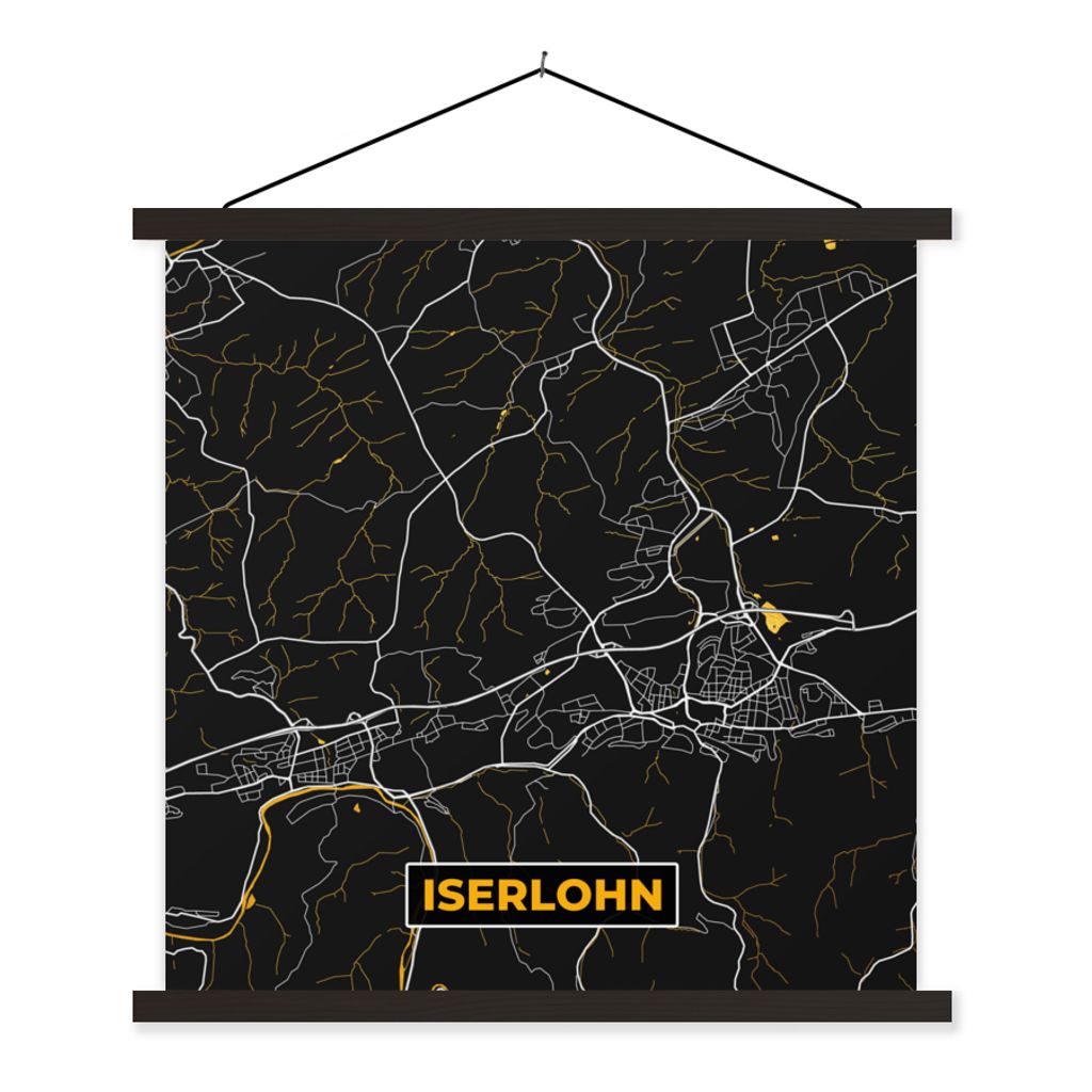 MuchoWow Textilposter Gold - Deutschland - Karte - Stadtplan - Iserlohn 40x40 cm mit schwarzem Rahmen - Fotos