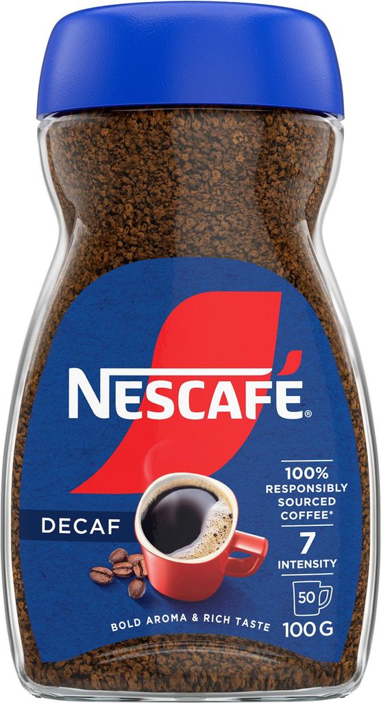 A jar of Nescafé Decaf instant coffee.