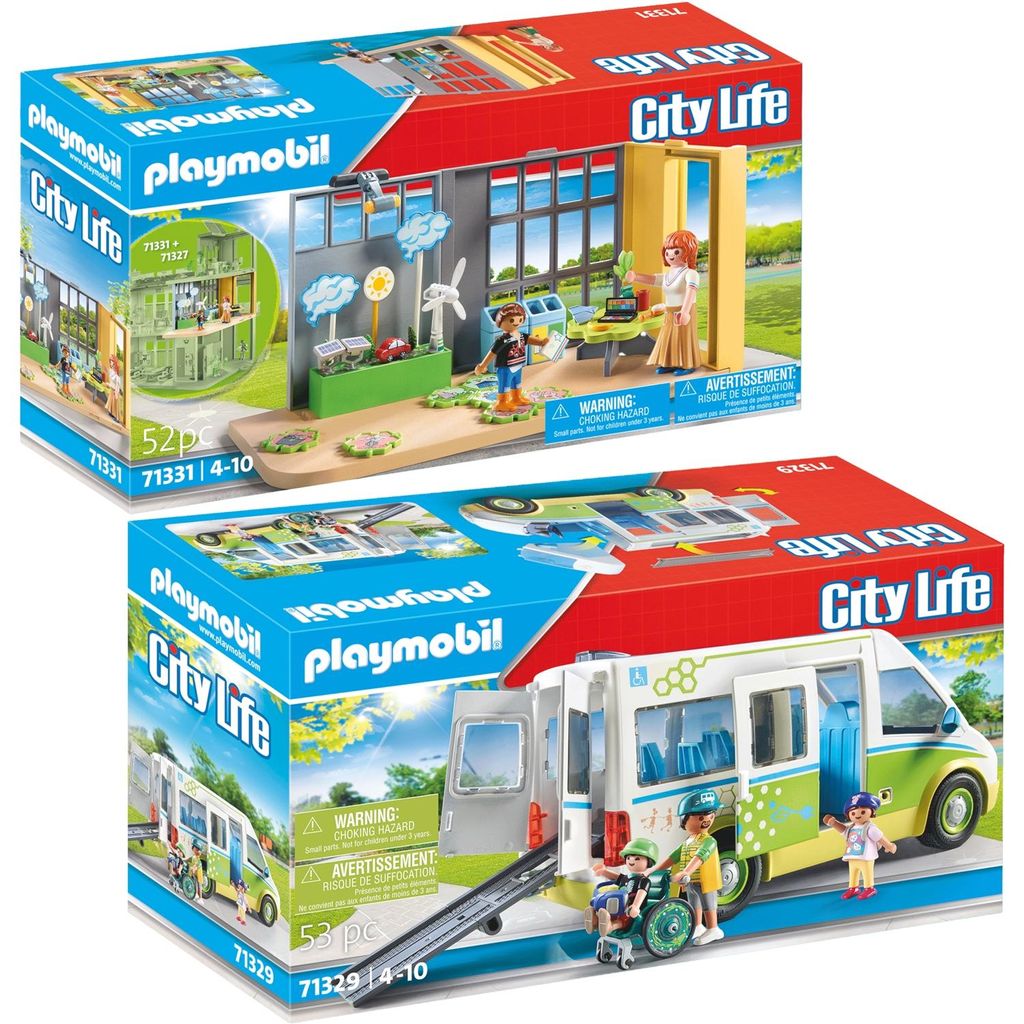 PLAYMOBIL 2er-Set Schulbus + Klimakunde