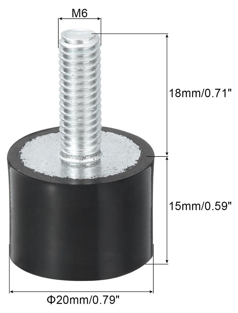 M6 Gummipuffer Gewindegummibuchsen, Schwingungsisolatoren, Zylindrischer Sto?d?mpfer mit Stiften 20 x 15mm