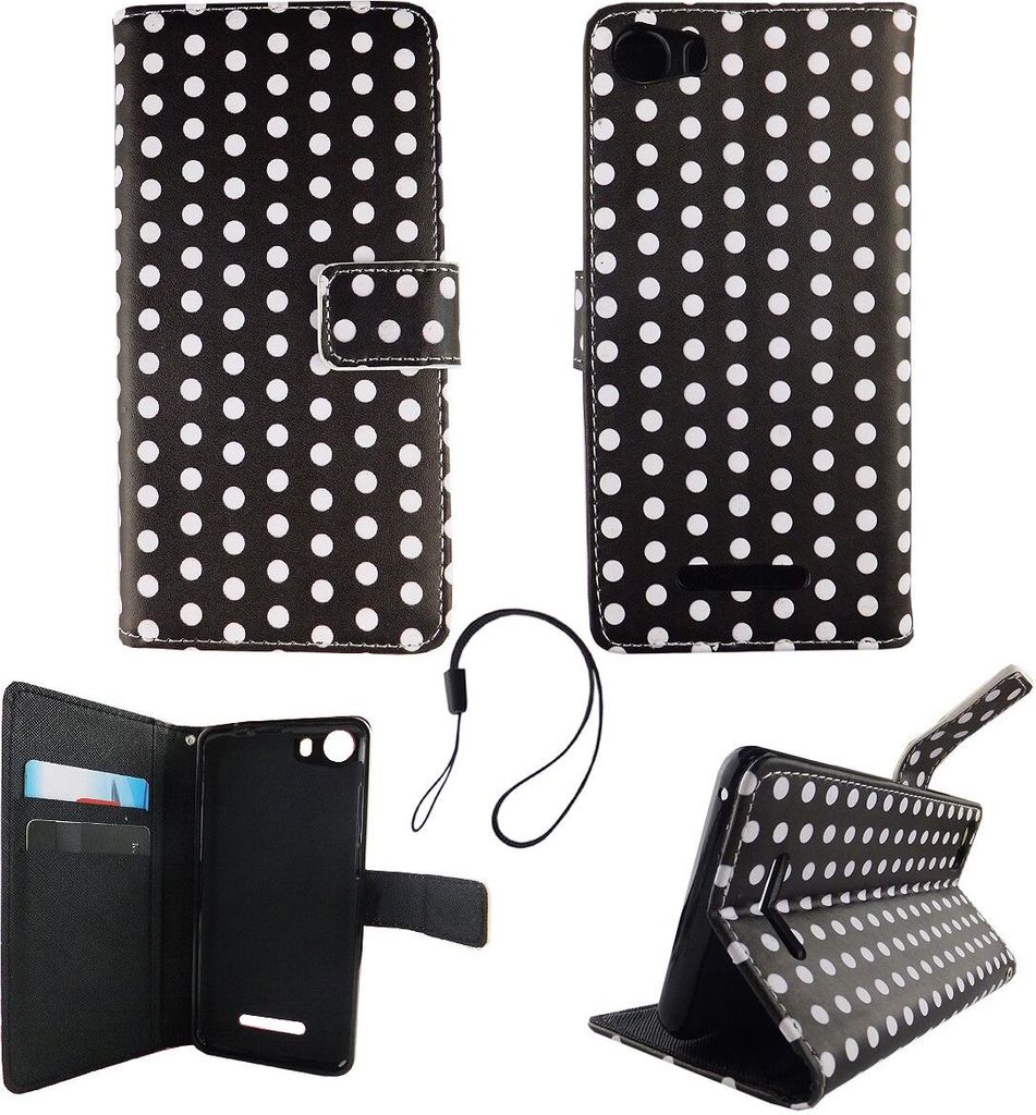 Handyhülle Tasche für Handy Wiko Lenny 2 Polka Dot Schwarz Weiss