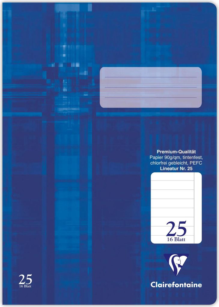 Clairefontaine 25x Schulheft DIN A4 16 Blatt Lineatur mit Rand Blau 331025C