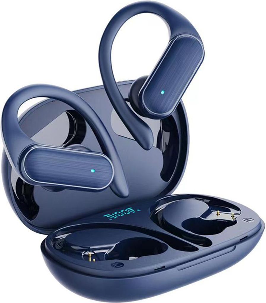 OKWISH Bluetooth 5.3 Kopfhörer In-Ear Ohrbügel Kabellos TWS Sportkopfhörer mit Mikrofon Blau