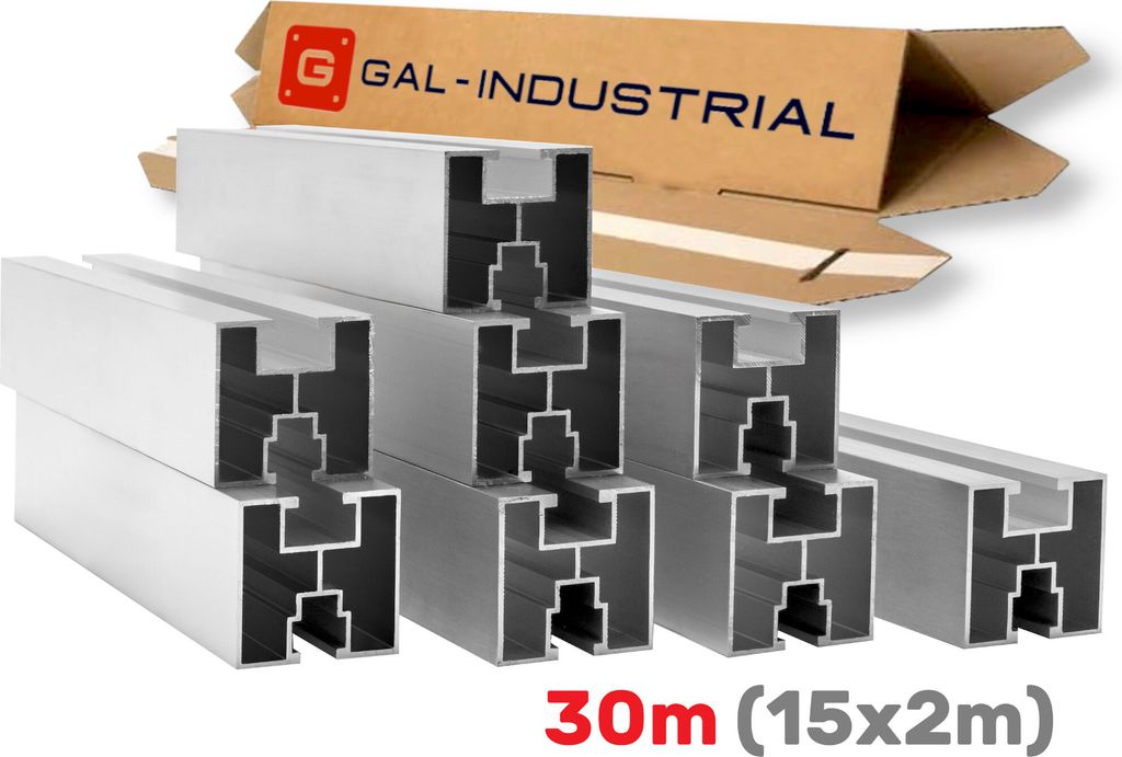 GAL- INDUSTRIAL | Aluprofil für photovoltaik – 30 m – Typ S – Solarschiene Alu Solarprofil - Photovoltaik Montageprofil – SET 15x2m