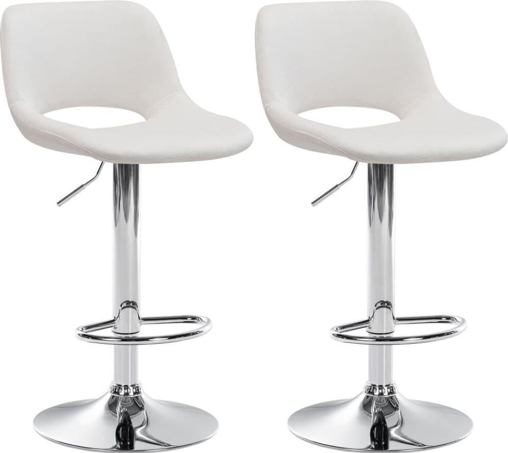 2-teiliges Set aus Samt-Barhockern – Barhocker – höhenverstellbar & 360° drehbar | Farbe: Creme | Material Basis: Metall in Chromoptik