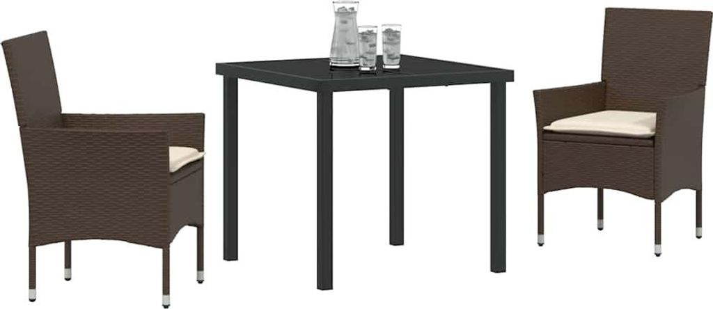 Garten Essgruppe mit Kissen 3 pcs Braun Poly-Rattan