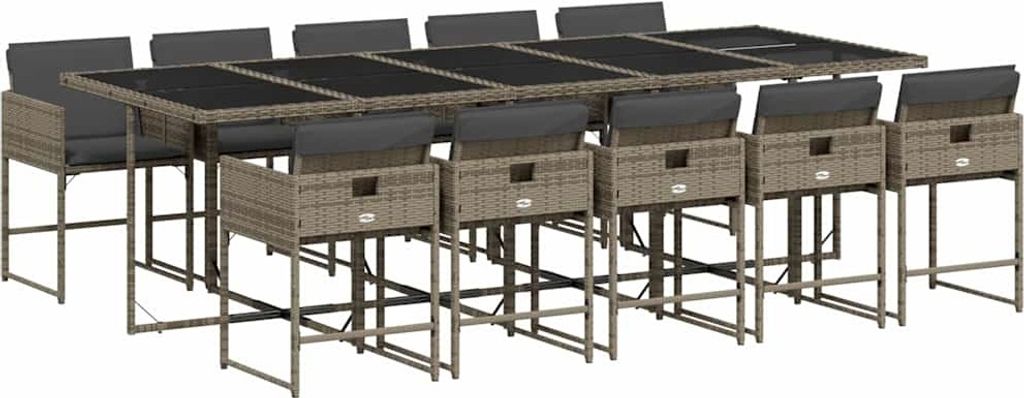 vidaXL 11-tlg. Garten-Essgruppe mit Kissen Grau Poly Rattan