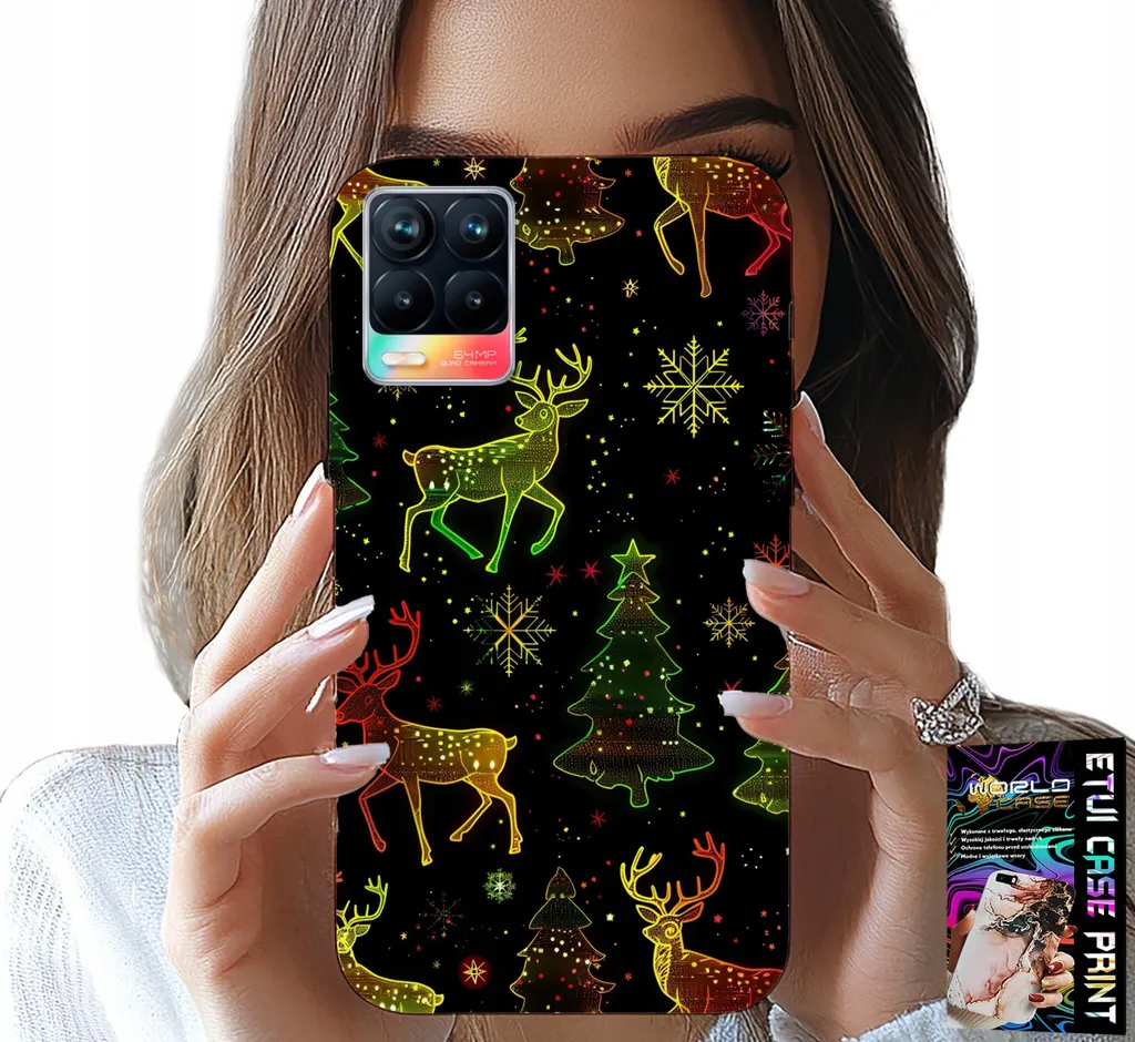 Custodia Slim Natale Realme 8 / 8 Pro - Renna Minimal e Vetro 9H