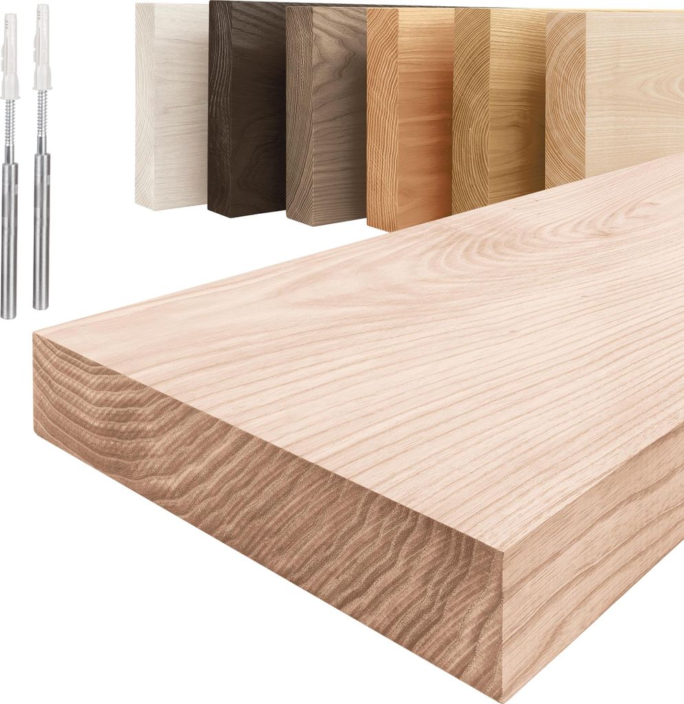Lamo Manufaktur Wandregal Holz Gerade | Regal Farbe: Roh | Invisible: Schweberegal | 90 cm