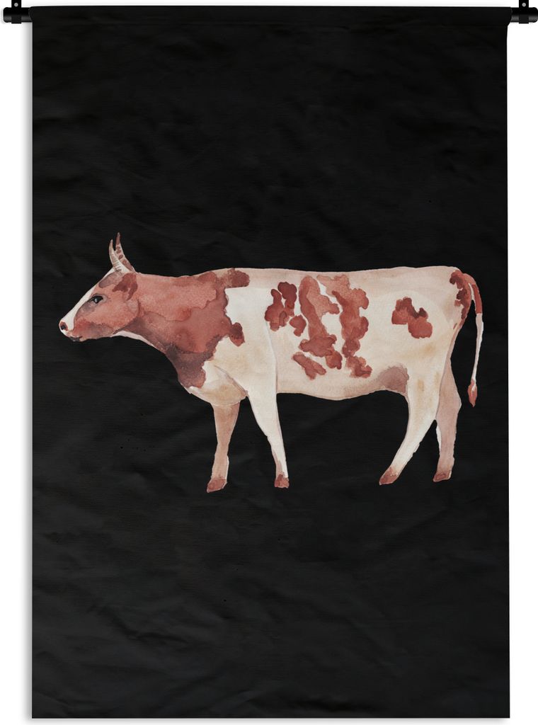 MuchoWow Wandteppich Wandbehang Kuh - Illustration - Braun 120x180 cm Tapisserie Dekoration Wandtuch - Schlafzimmer - Dekorationen für das Haus