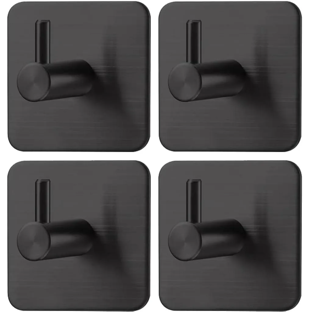 Crochet Adhésif en Acier Inox SUS304 Noir Ultra-Résistant Lot de 4