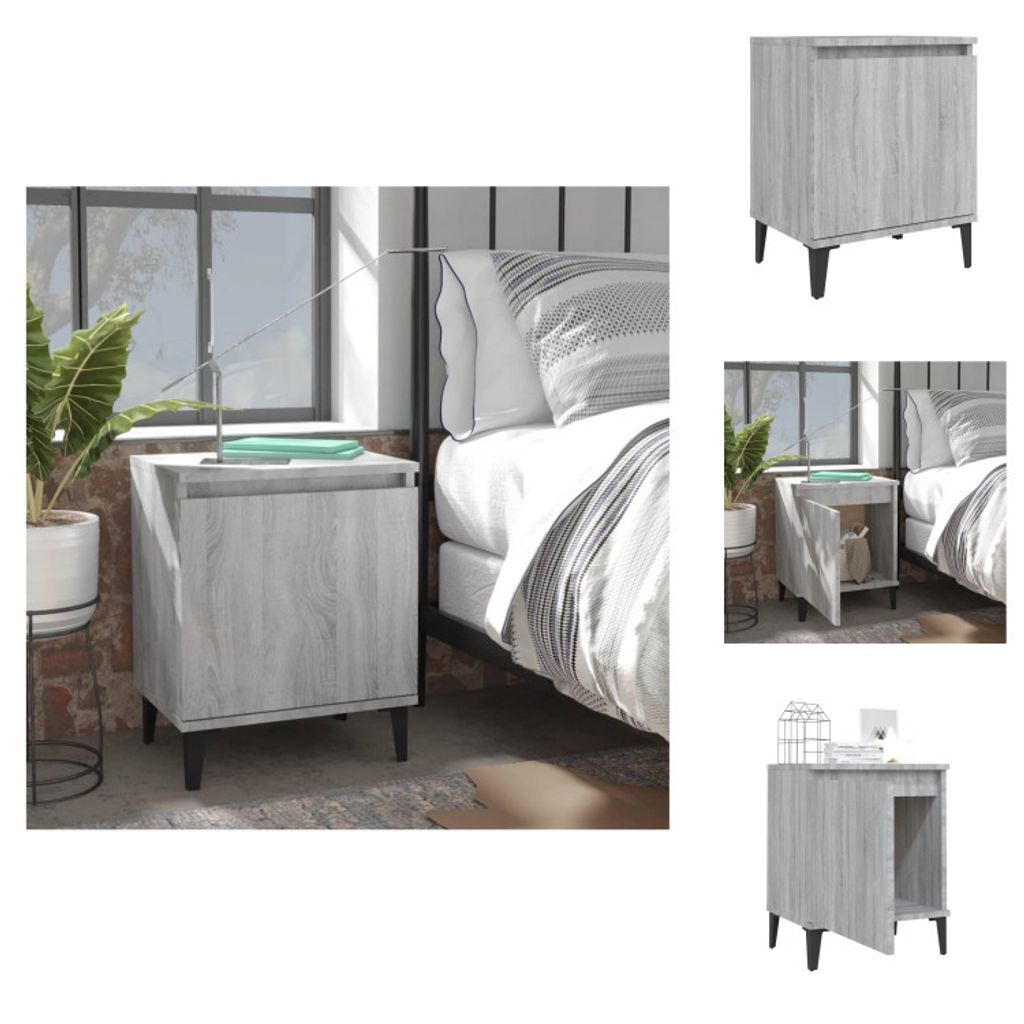 vidaXL Nachttisch mit Metallbeinen Grau Sonoma-Eiche 40x30x50 cm - Nachttische
