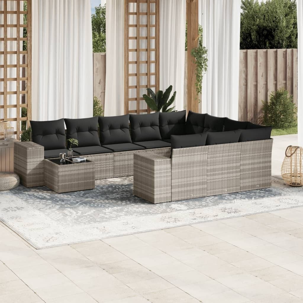 "Rabatt" 11-tlg. Garten-Sofagarnitur - mit sofa - mit Kissen Hellgrau Poly Rattan - Lounge-Dining set CC10154