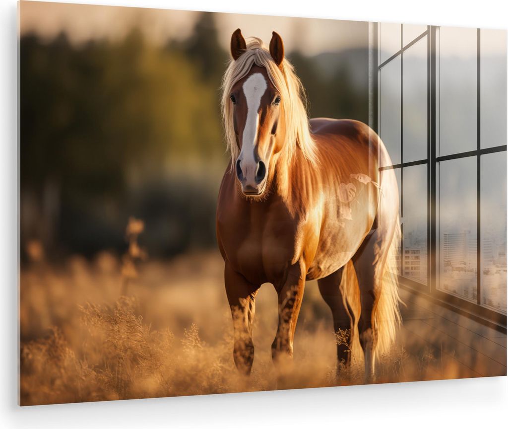 MuchoWow Glasbilder - Bilder auf Wandbild - Foto auf Glas Pferd - Braun - Natur - Weide - Tier 60x40 cm Wanddekoration aus Glas - Acrylglasbild - A...