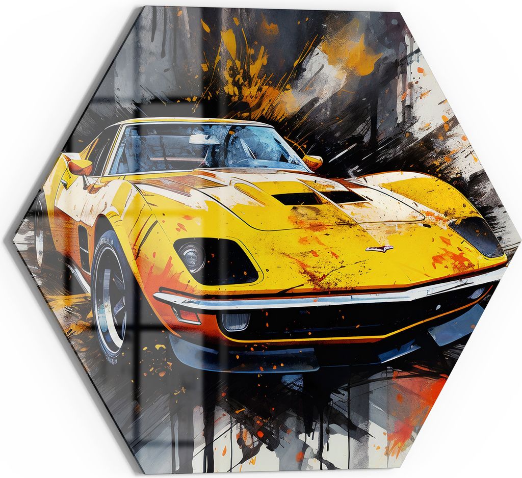 DEQOART Magnettafel Glas 55x48 cm 6-eckig 'Dynamik in Gelb' beschreibbar Whiteboard Küche