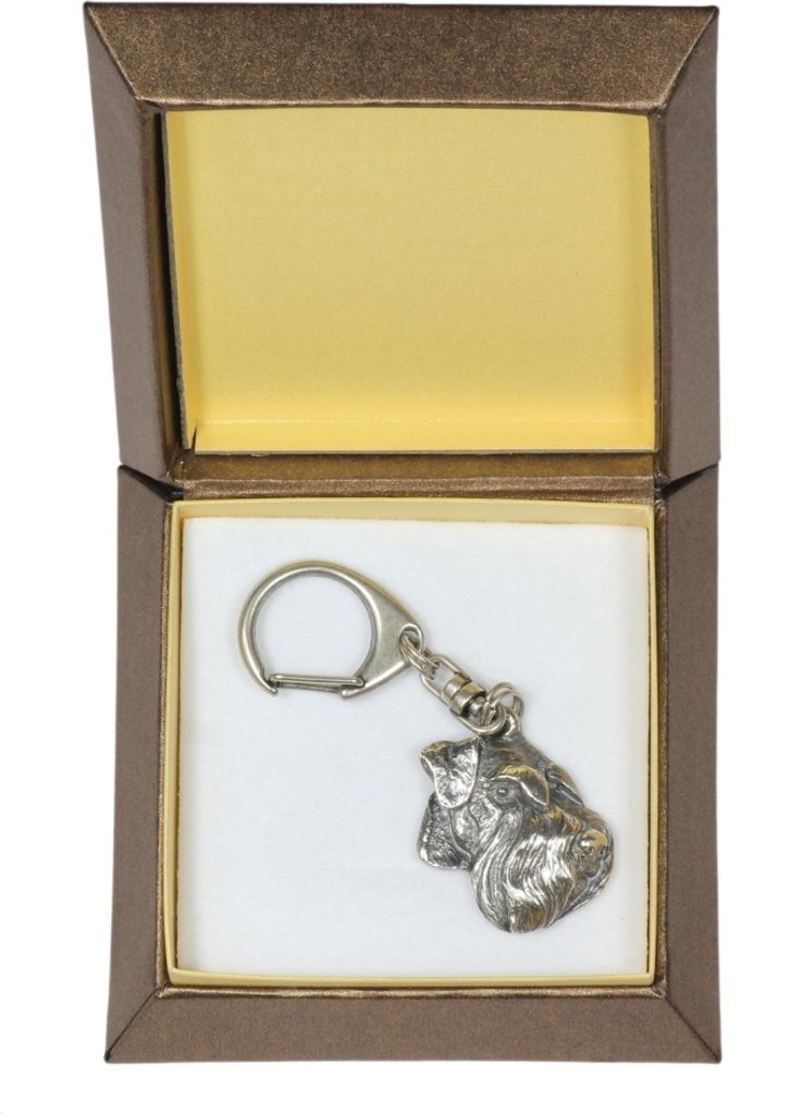 Schnauzer IV - Versilberter Schlüsselanhänger mit Hund in einer Geschenkbox, Handtaschenschmuck, Rucksackanhänger der Marke Art-Dog